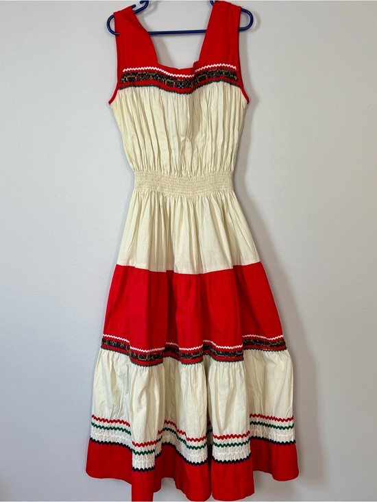 Dresses & Skirts - Vintage Homemade 1950’s-1960’s Red and Cream Tiered Sleeveless Fiesta Dress